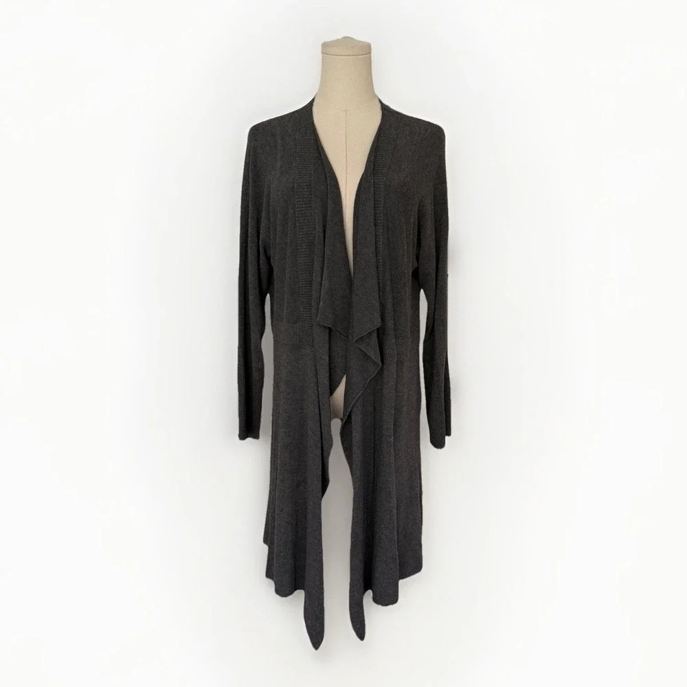 Eileen Fisher Charcoal‎ Gray Waterfall Open Front Cardigan Womens L Drape Knit